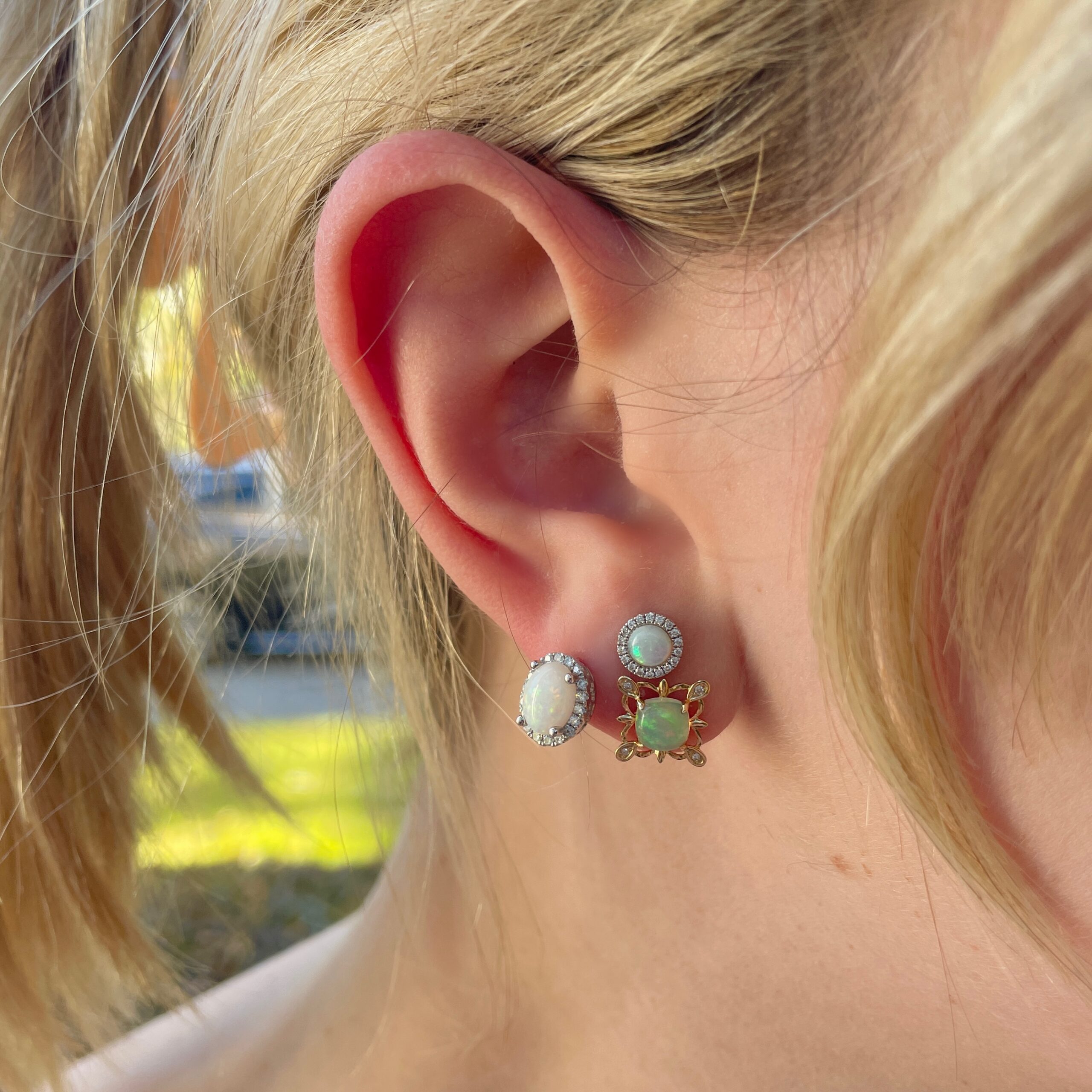 White Gold Opal Earrings