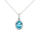 White Gold Blue Topaz Diamond Necklace