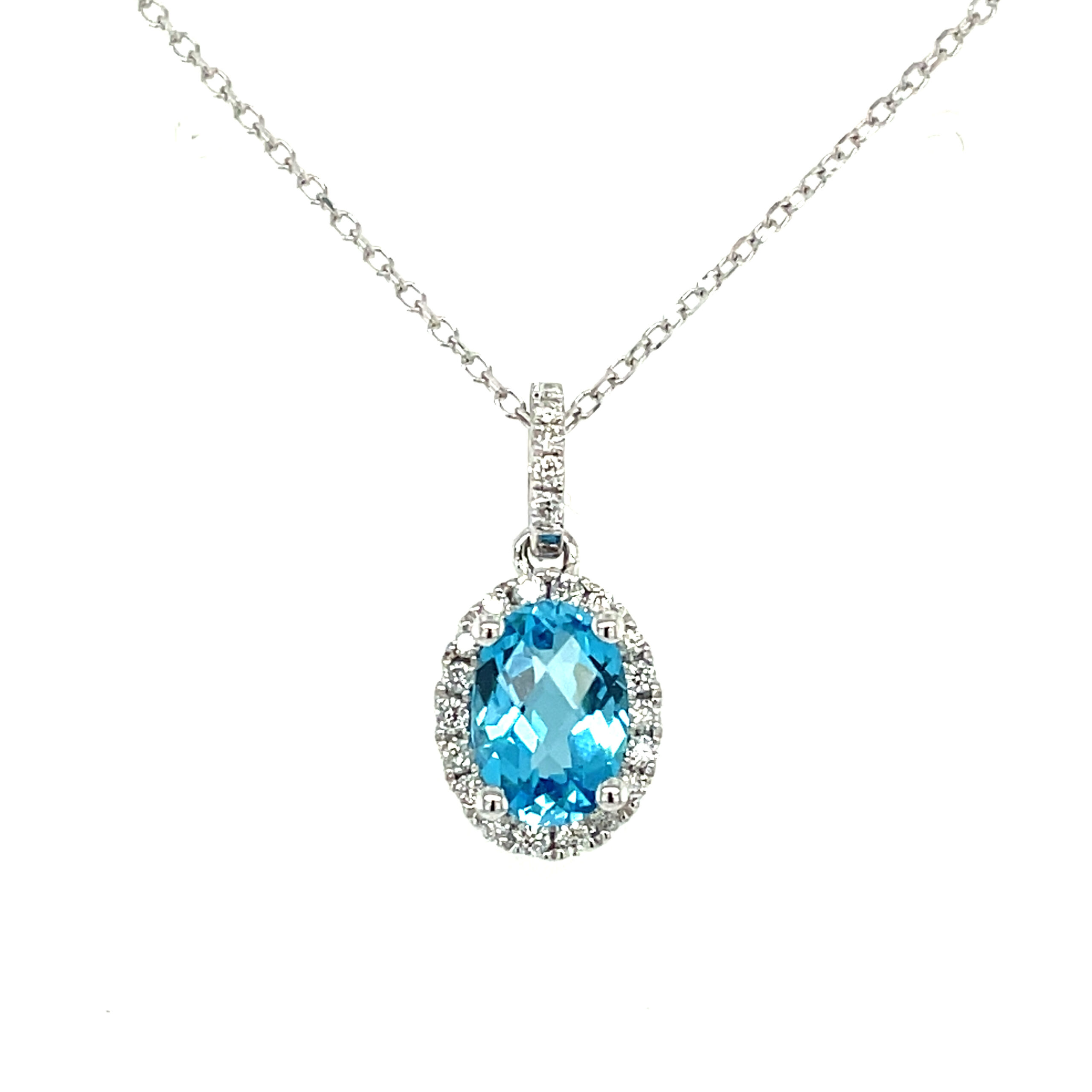White Gold Blue Topaz Diamond Necklace