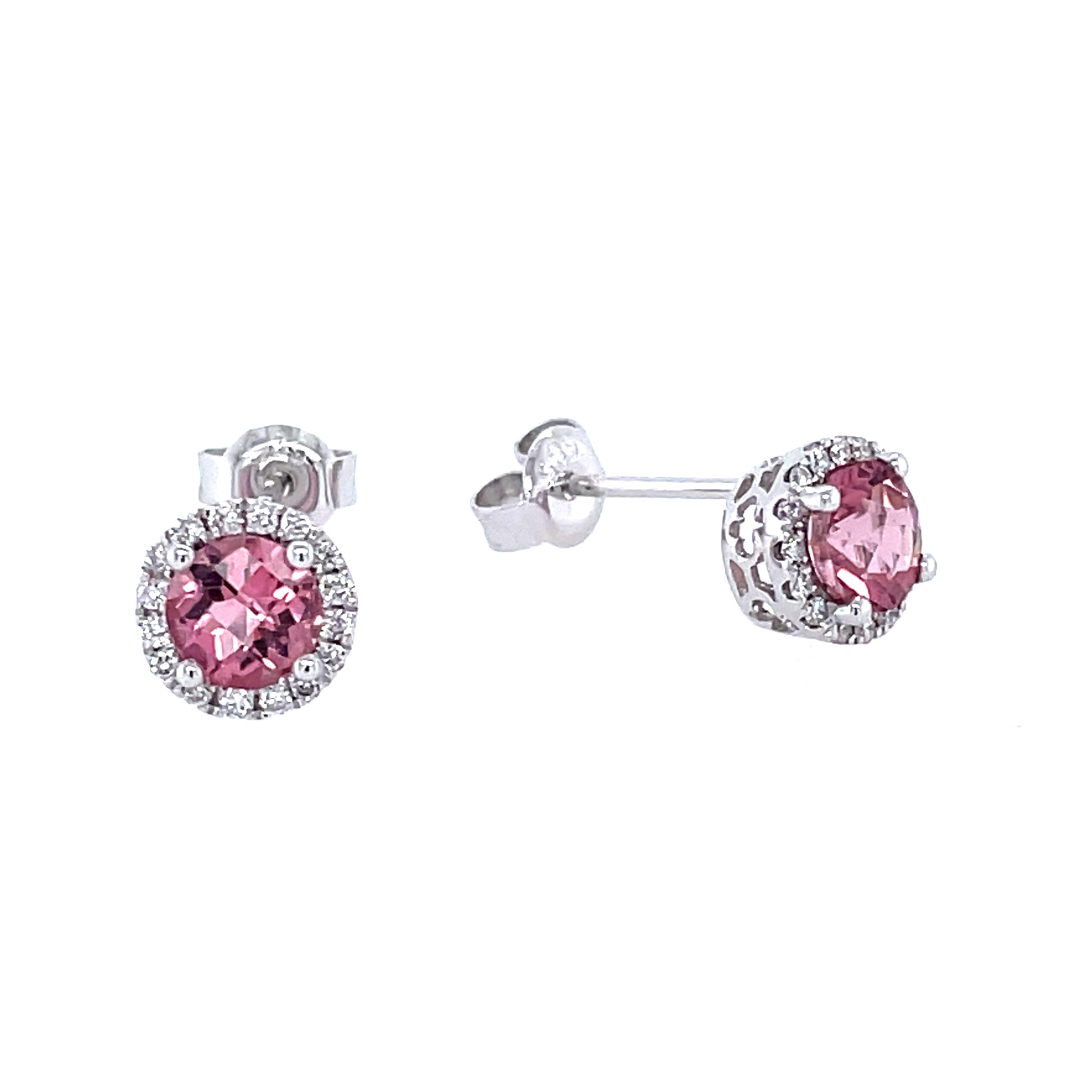 White Gold Studs with Pink Tourmaline and Diamonds