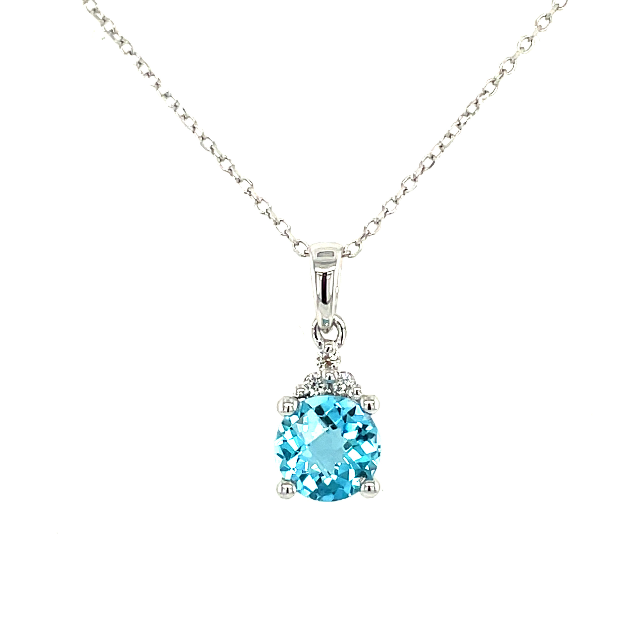 White Gold Blue Topaz and Diamond Necklace