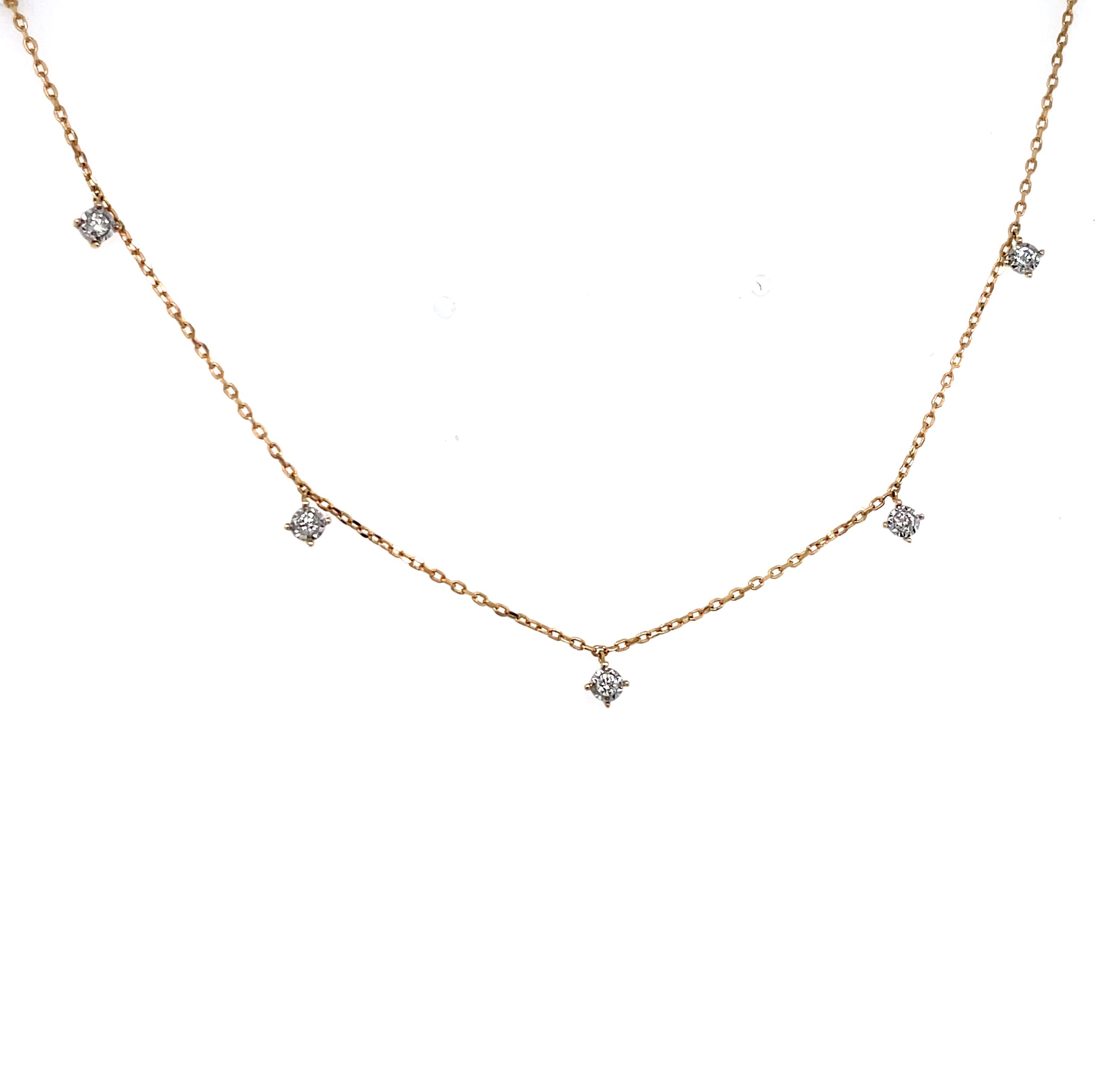 Gold Station Necklace with Diamond Drops
