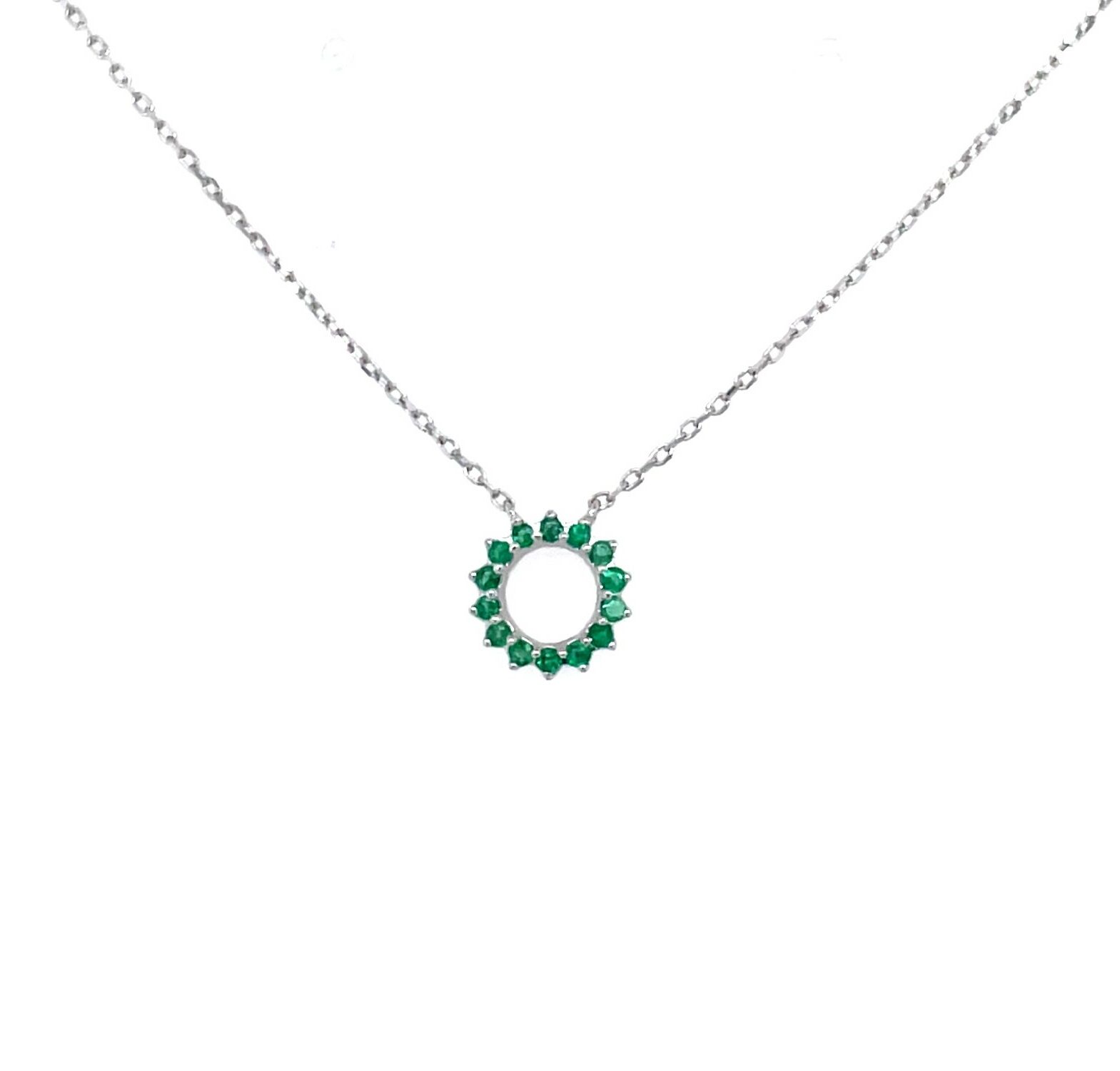 White Gold Emerald Circle Necklace