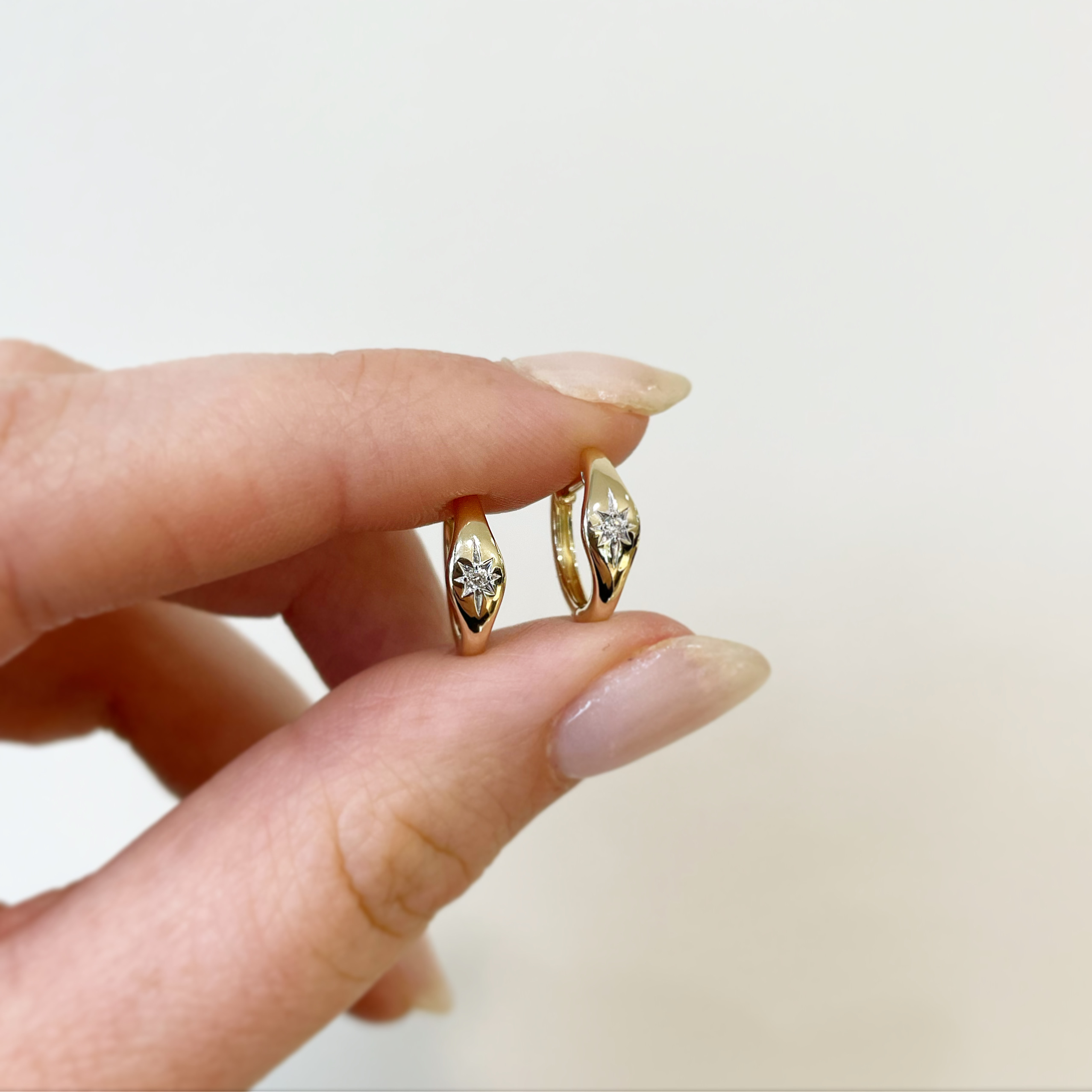 Gold Huggie Hoop Earrings With Diamonds