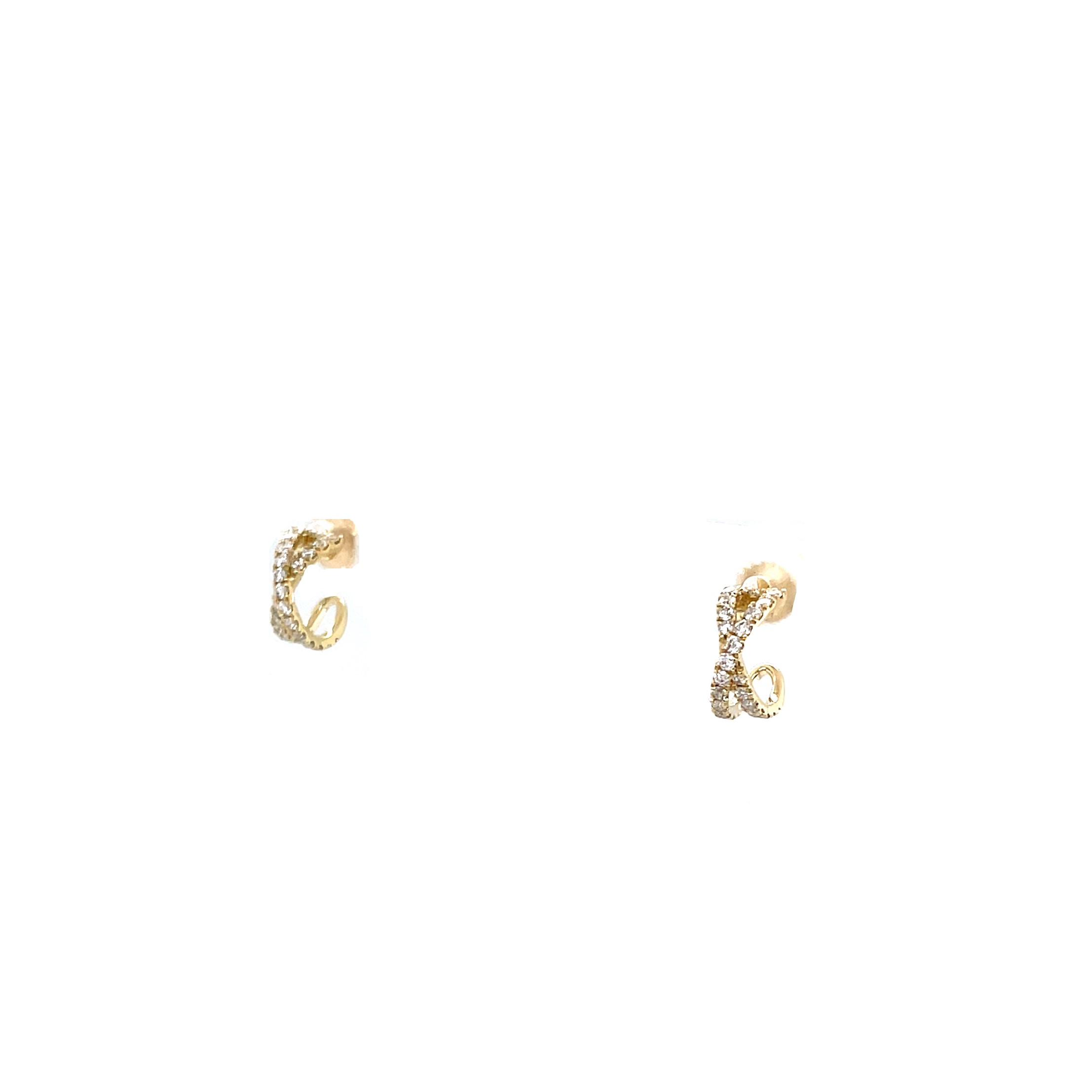Gold Criss Cross J-Hoop Huggie Earrings with Diamonds