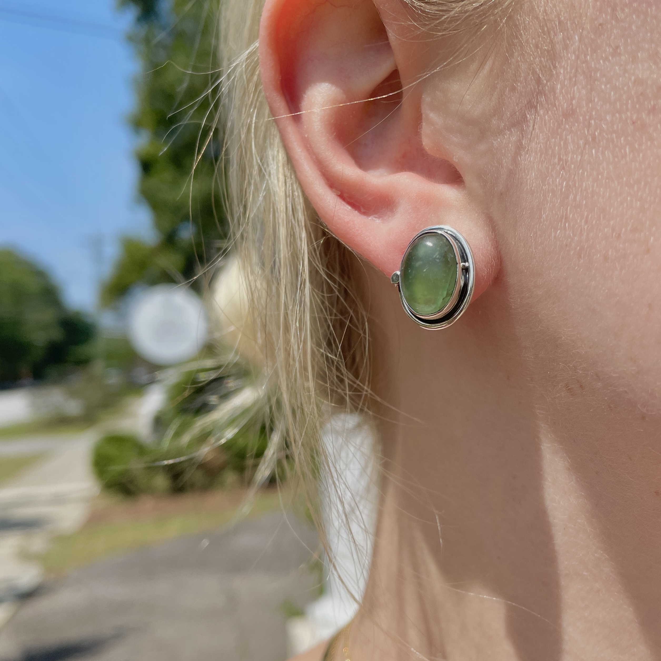 Sterling Silver Canadian Jade Stud Earrings