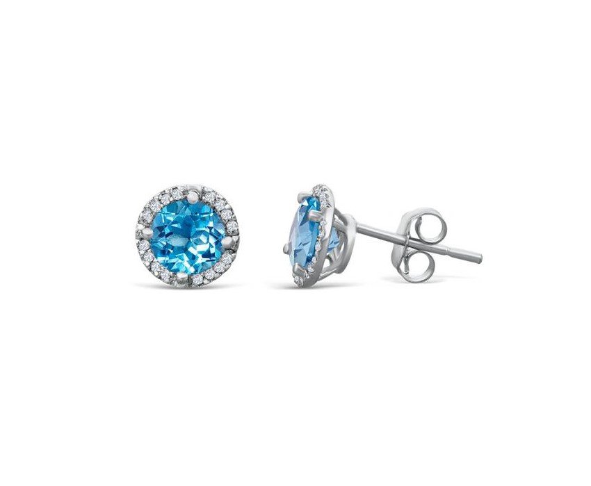 Sterling Silver Blue Topaz and Diamond Earrings