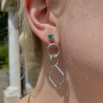 Sterling Silver Emerald and Diamond Stud Earrings