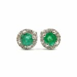 Sterling Silver Emerald and Diamond Stud Earrings