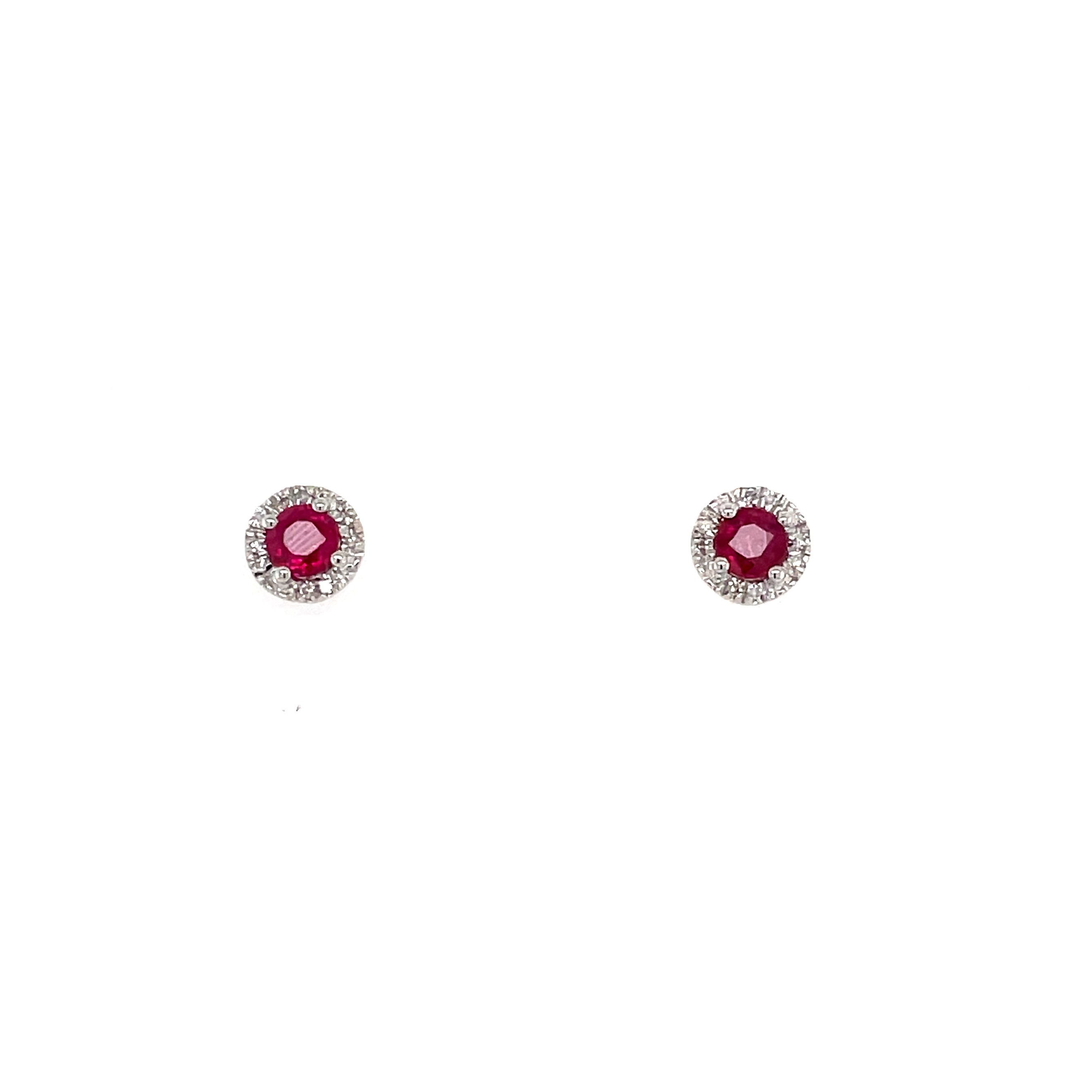 Sterling Silver Ruby and Diamond Stud Earrings