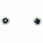 Sterling Silver Sapphire and Diamond Stud Earrings