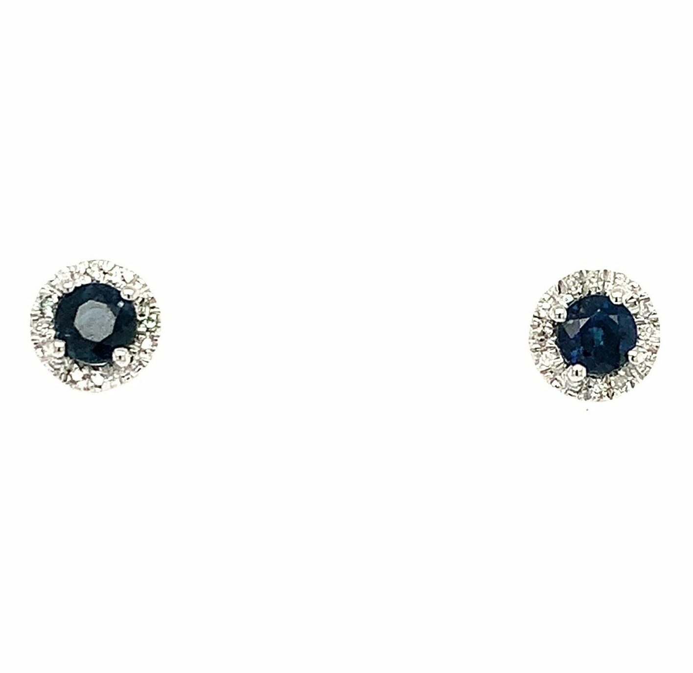 Sterling Silver Sapphire and Diamond Stud Earrings