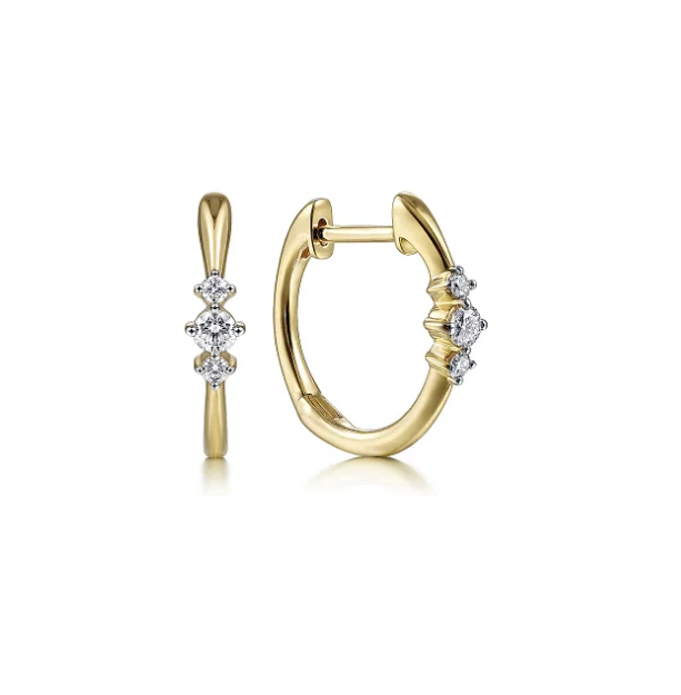 Gold Huggie Hoop Earrings With Diamonds