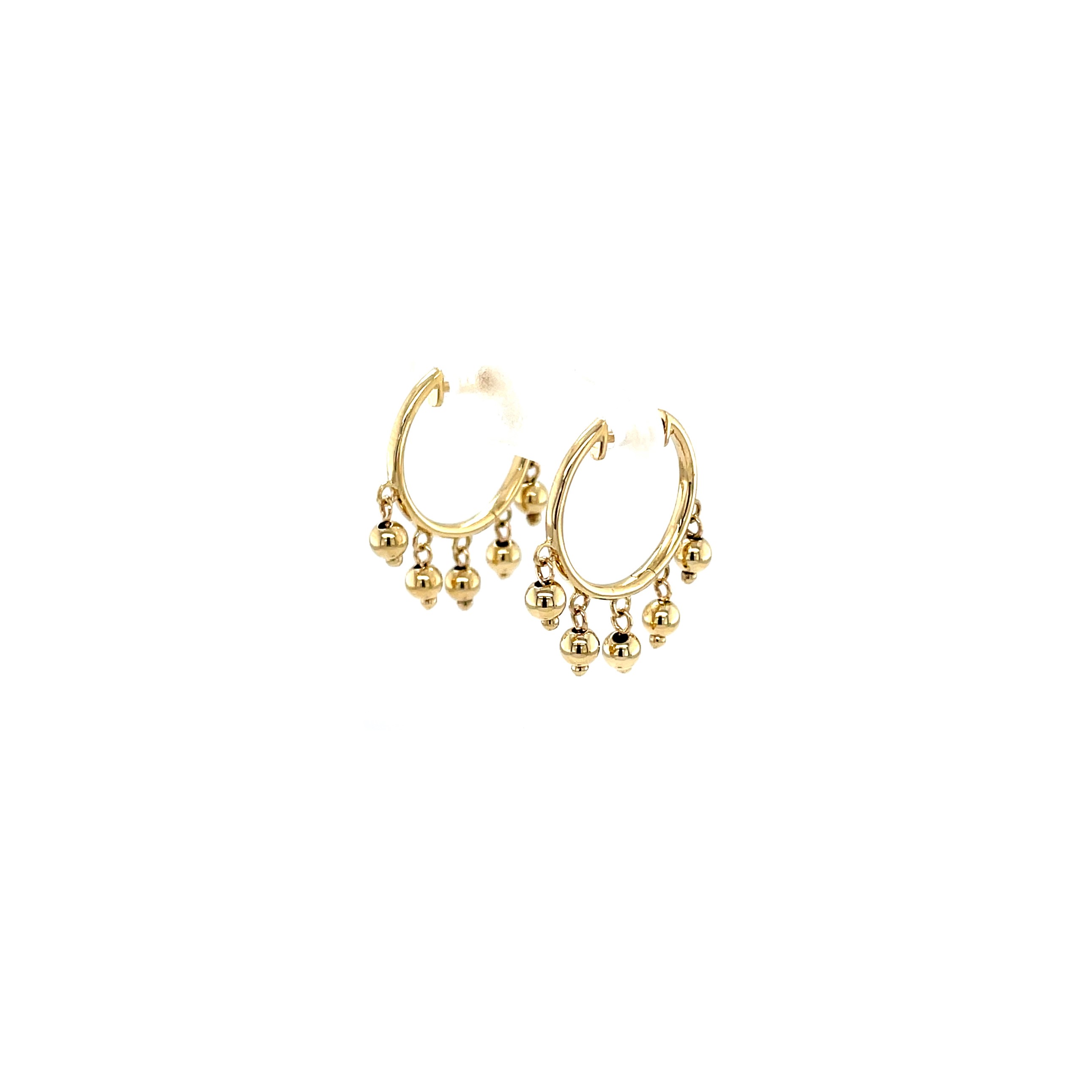 Gold Beaded Drop Hoop Earrings