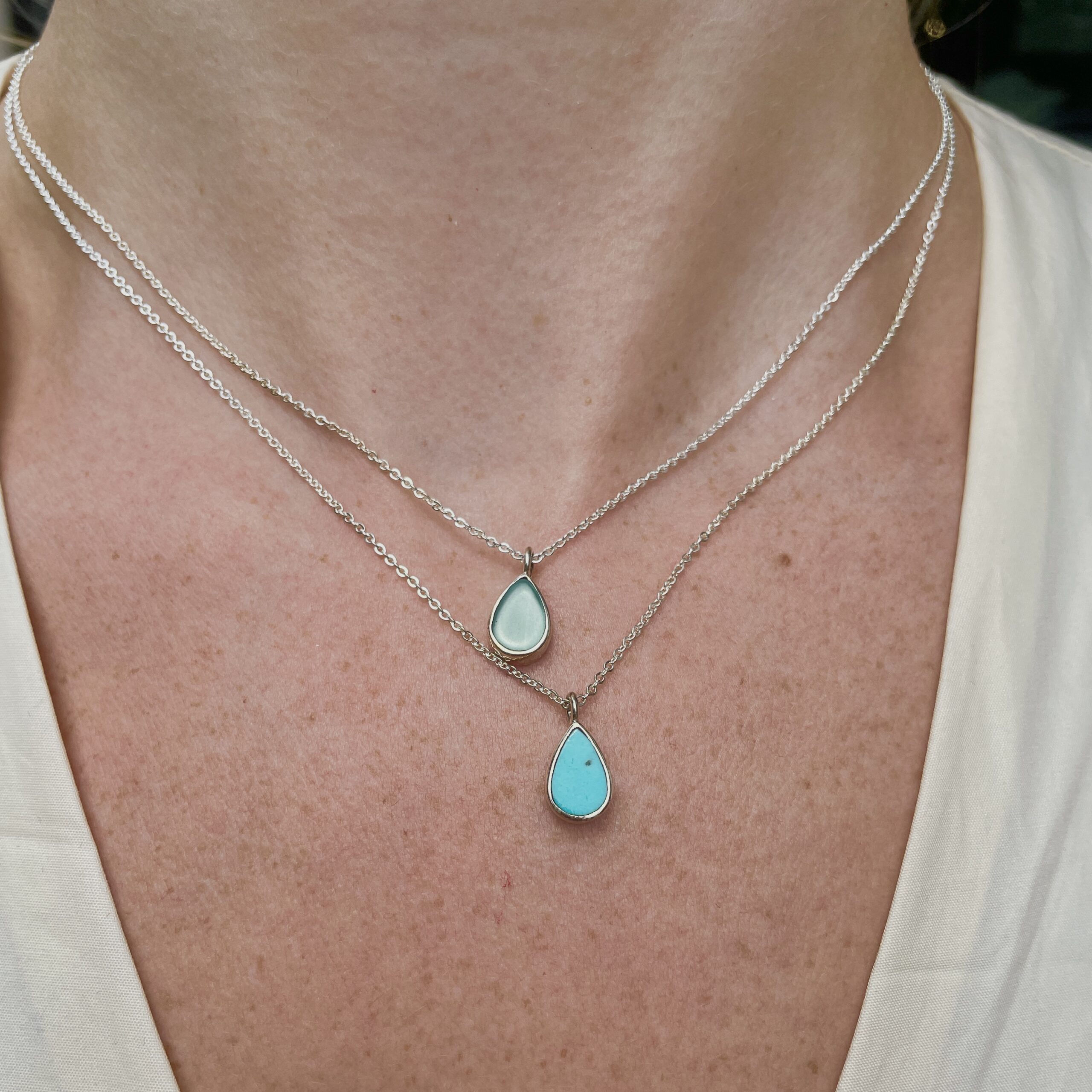 Sterling Silver Turquoise Teardrop Necklace