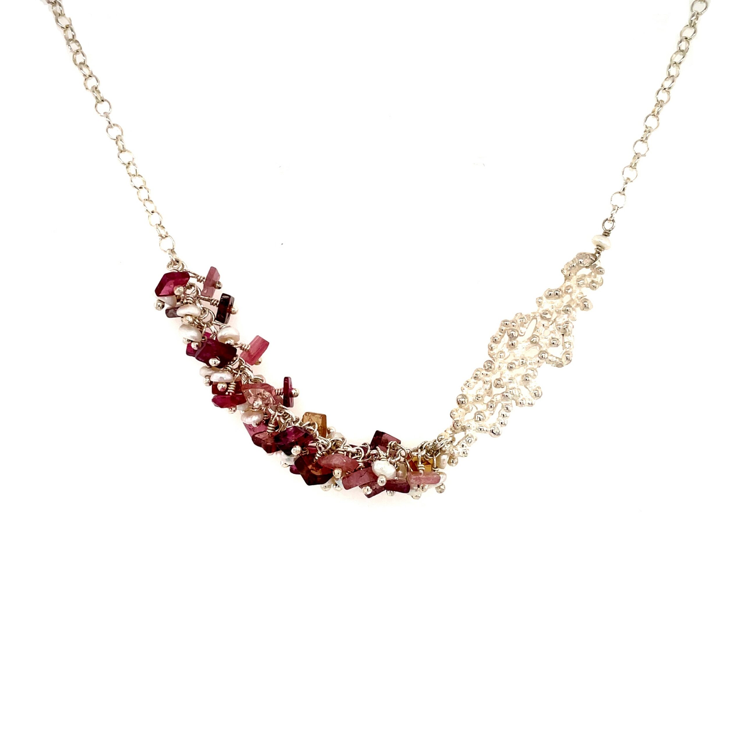 Sterling Silver Tourmaline and Pearl Necklace