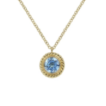 Yellow Gold Rope Halo Blue Topaz Necklace