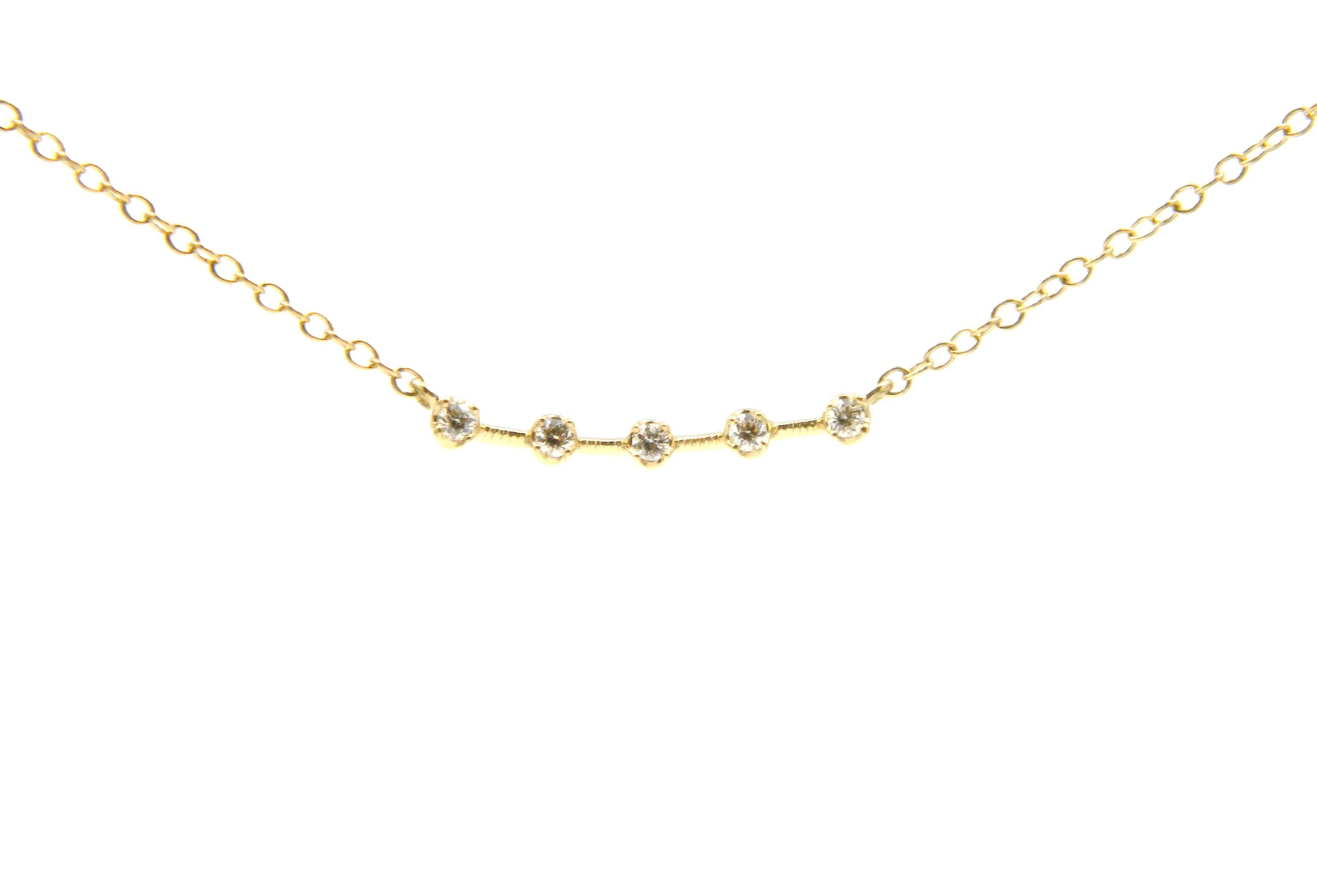 Gold Curved Bar Necklace with Diamonds