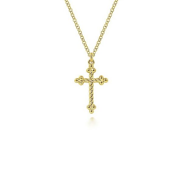Gold Twisted Rope Cross Pendant Necklace