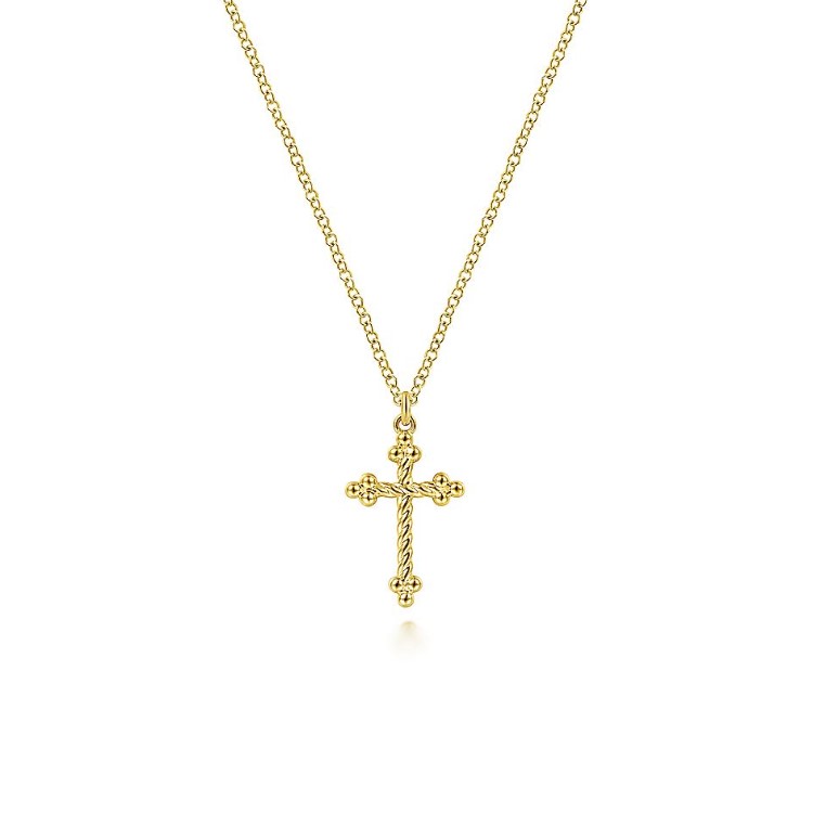Gold Twisted Rope Cross Pendant Necklace