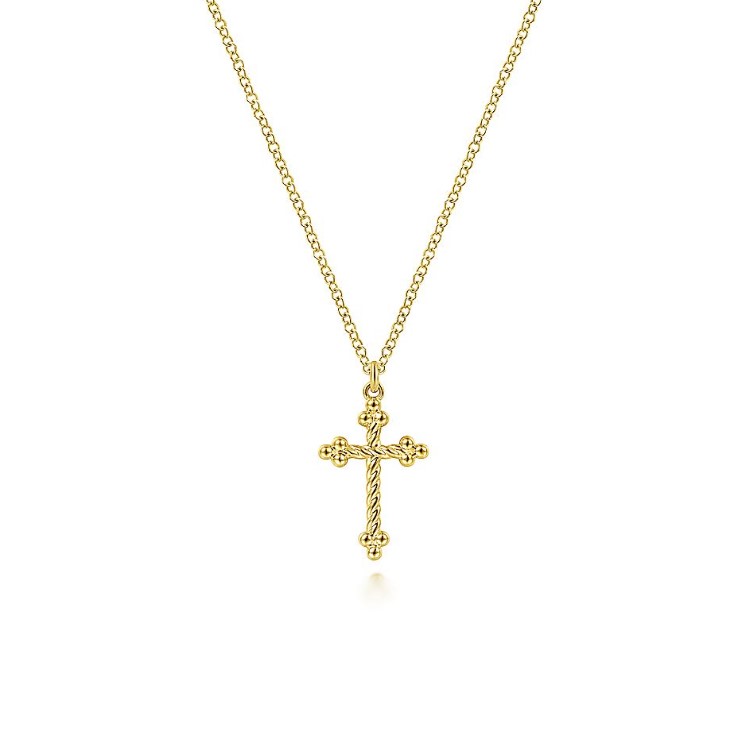 Gold Twisted Rope Cross Pendant Necklace