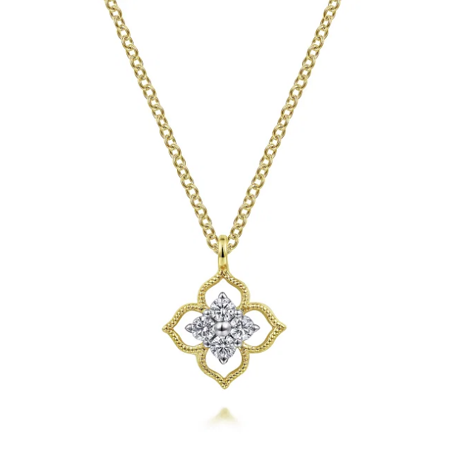 Yellow Gold Floral Design Diamond Necklace