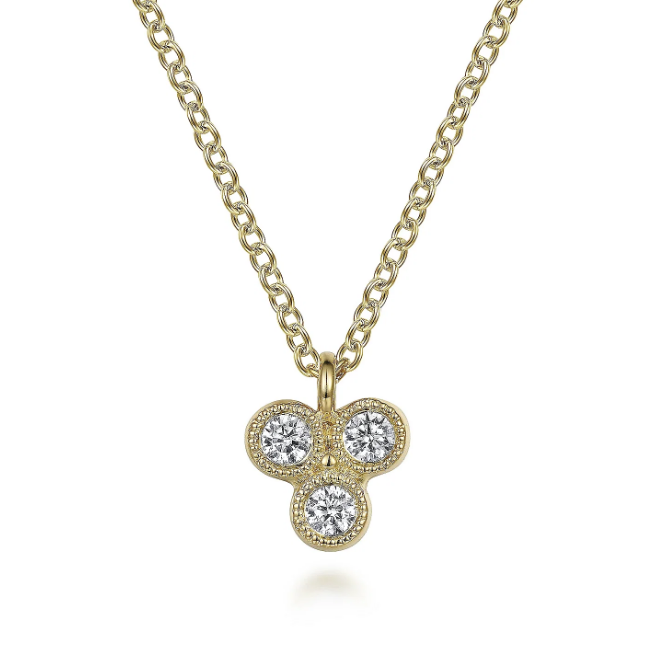 Gold Three Stone Necklace With Diamonds