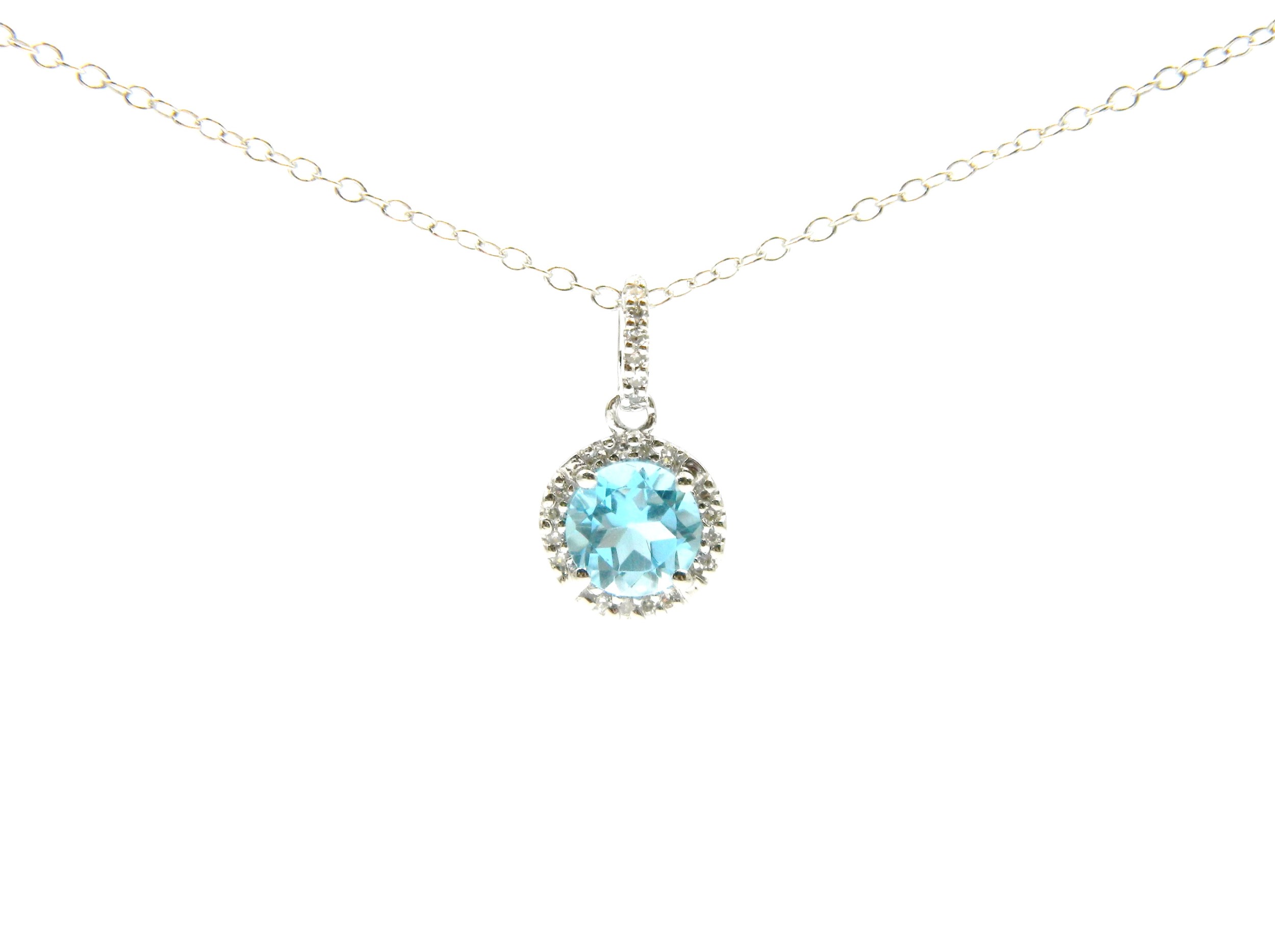 Sterling Silver Blue Topaz and Diamond Necklace