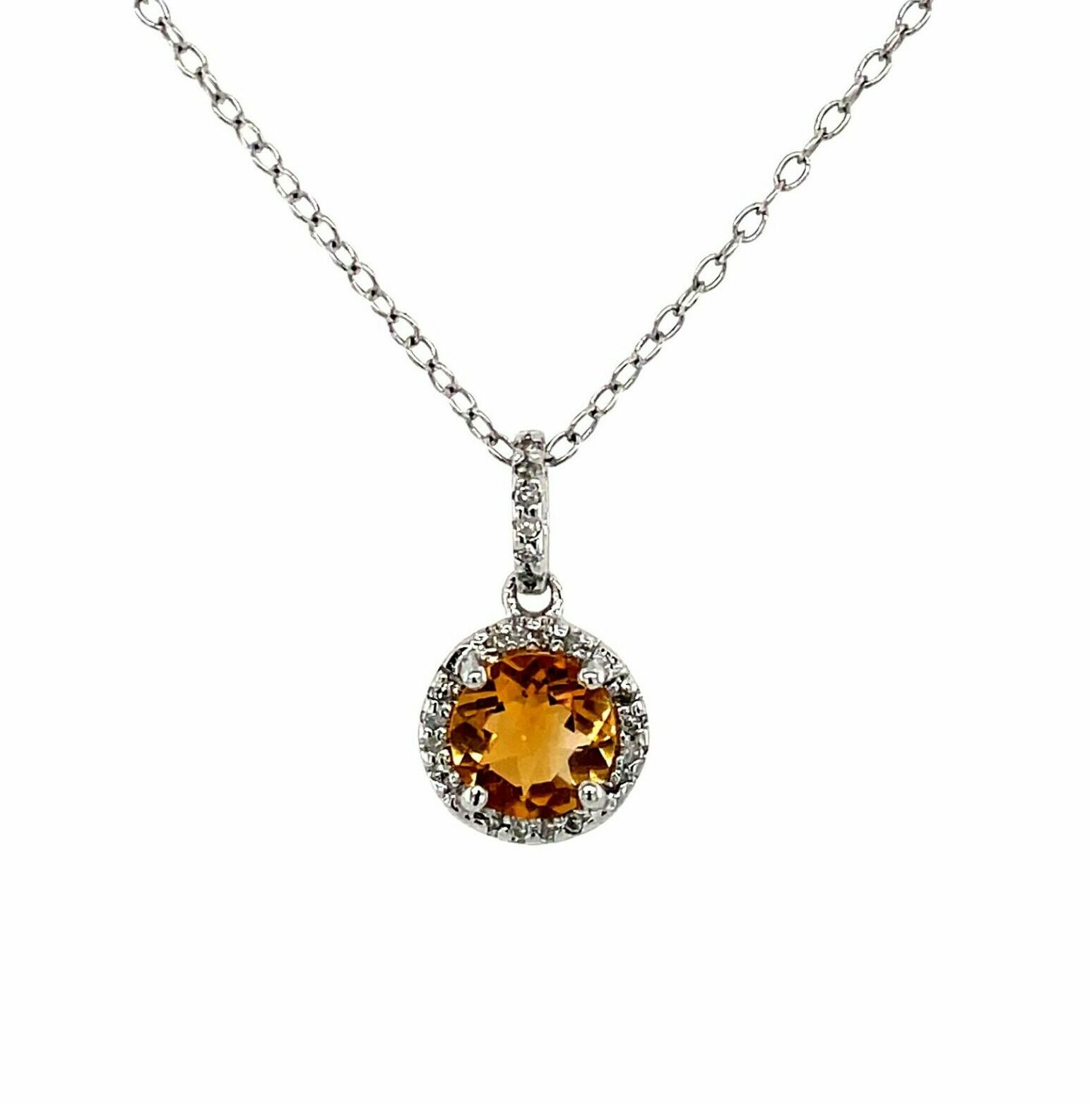 Sterling Silver Citrine Halo Necklace