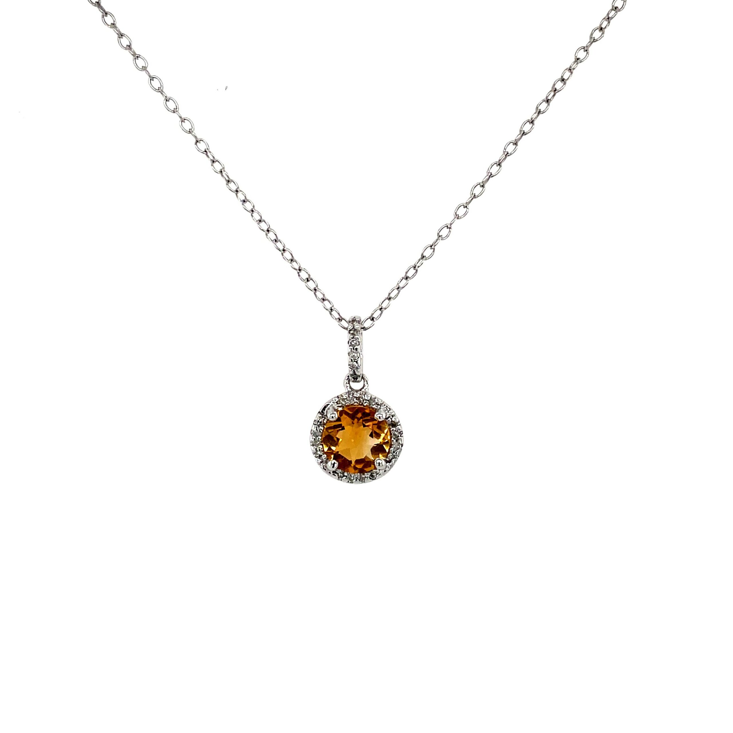 Sterling Silver Citrine Halo Necklace