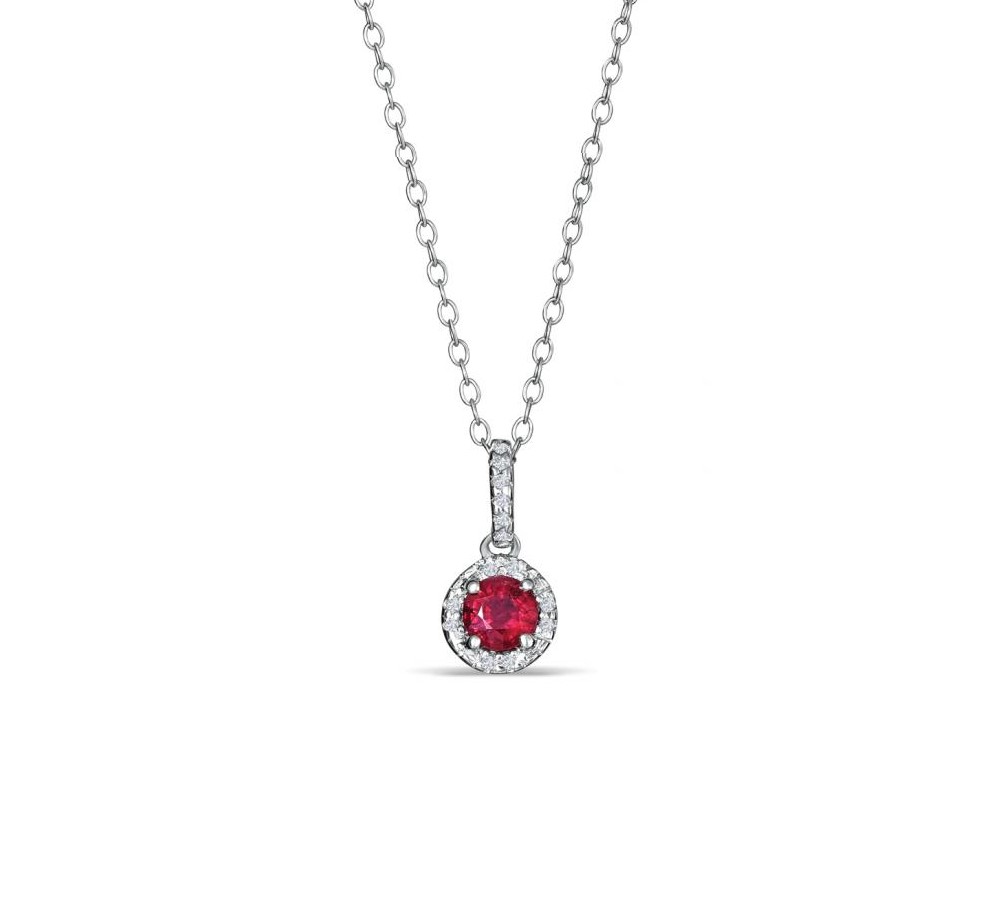 Sterling Silver Ruby and Diamond Necklace