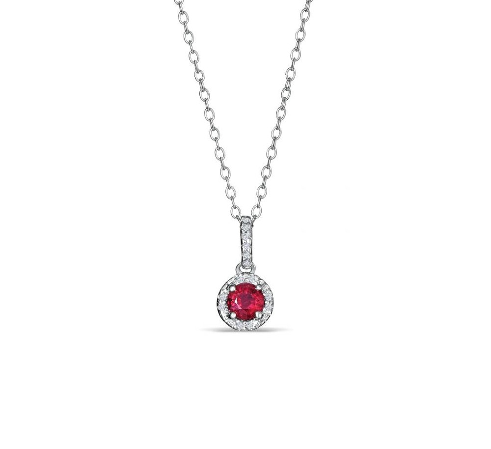 Sterling Silver Ruby and Diamond Necklace