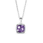 Sterling Silver Cushion Amethyst and Diamond Necklace