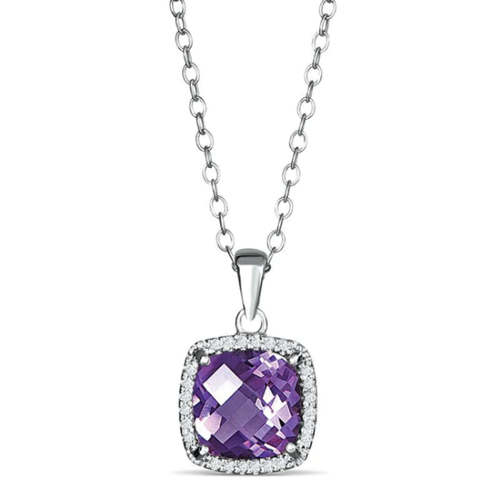 Sterling Silver Necklace with Amethyst and Diamonds