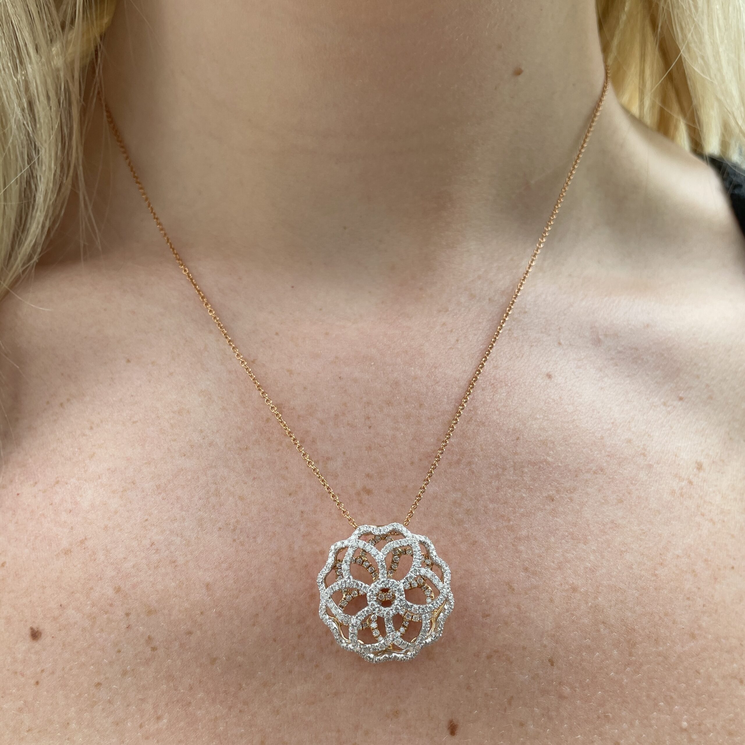 Estate: Rose Gold Diamond Flower Necklace