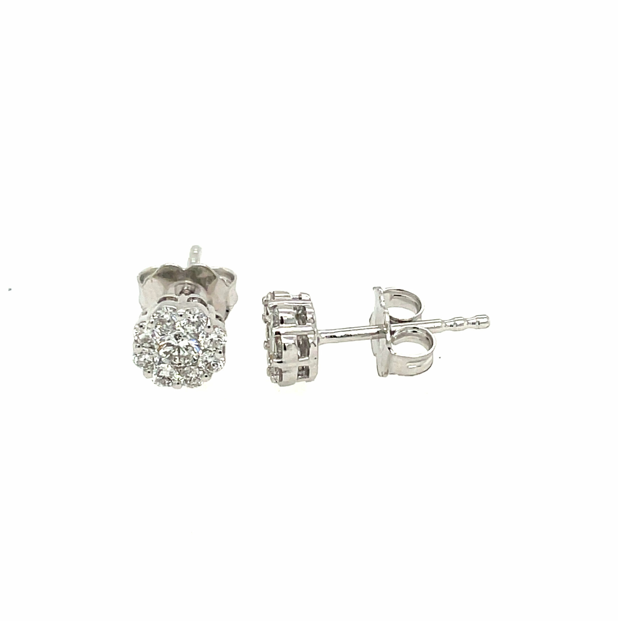 Gold Diamond Cluster Stud Earrings