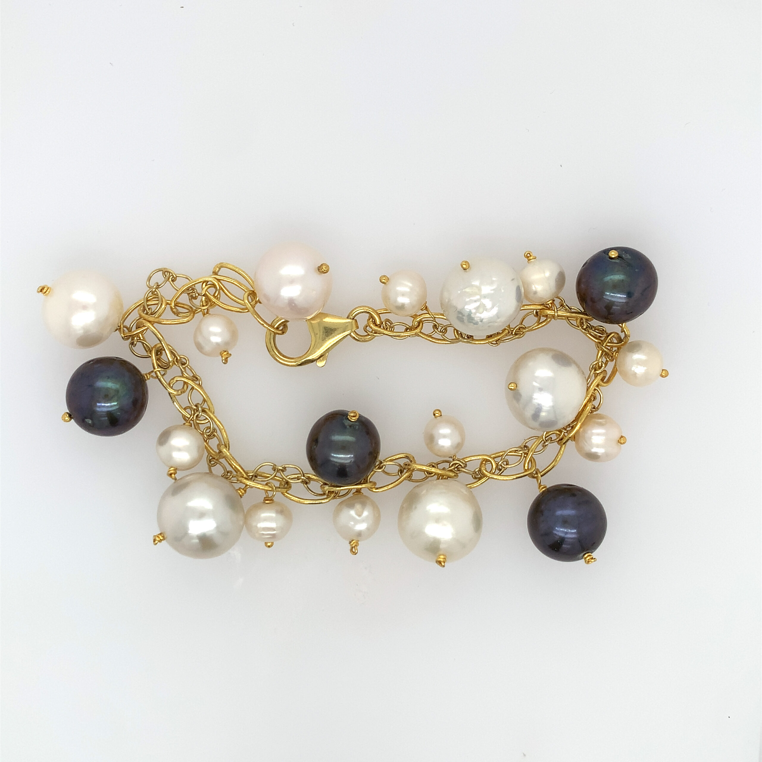 Gold Plated Sterling Silver Tahitian and Freshwater Pearl Bracelet