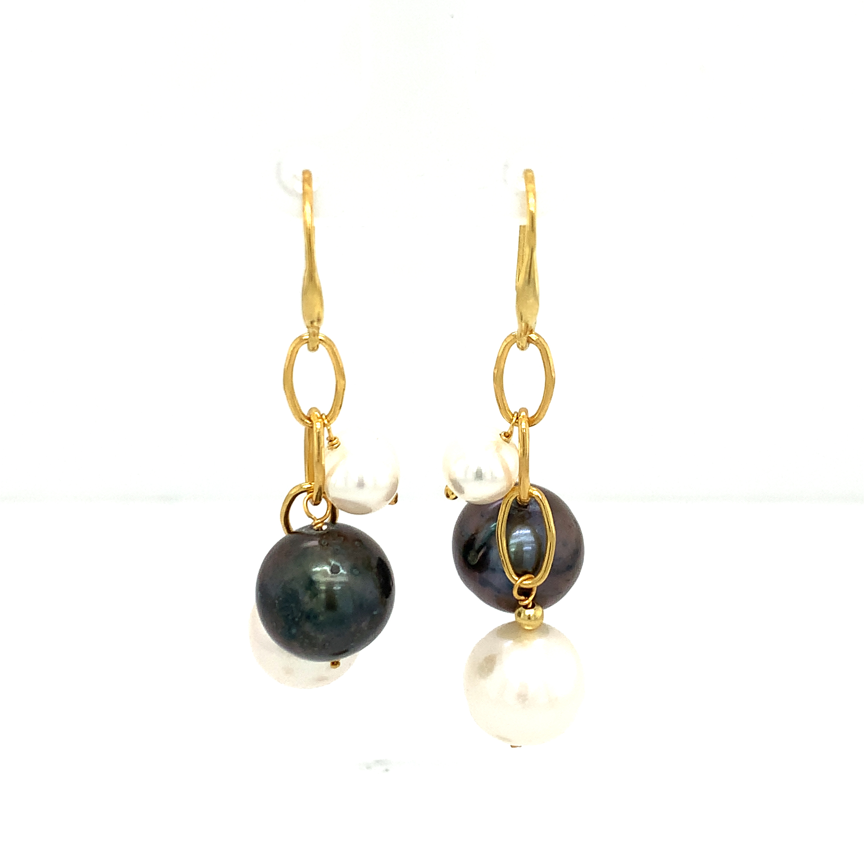 Gold Plated Sterling Silver Freshwater and Tahitian Pearl Dangle Earrings