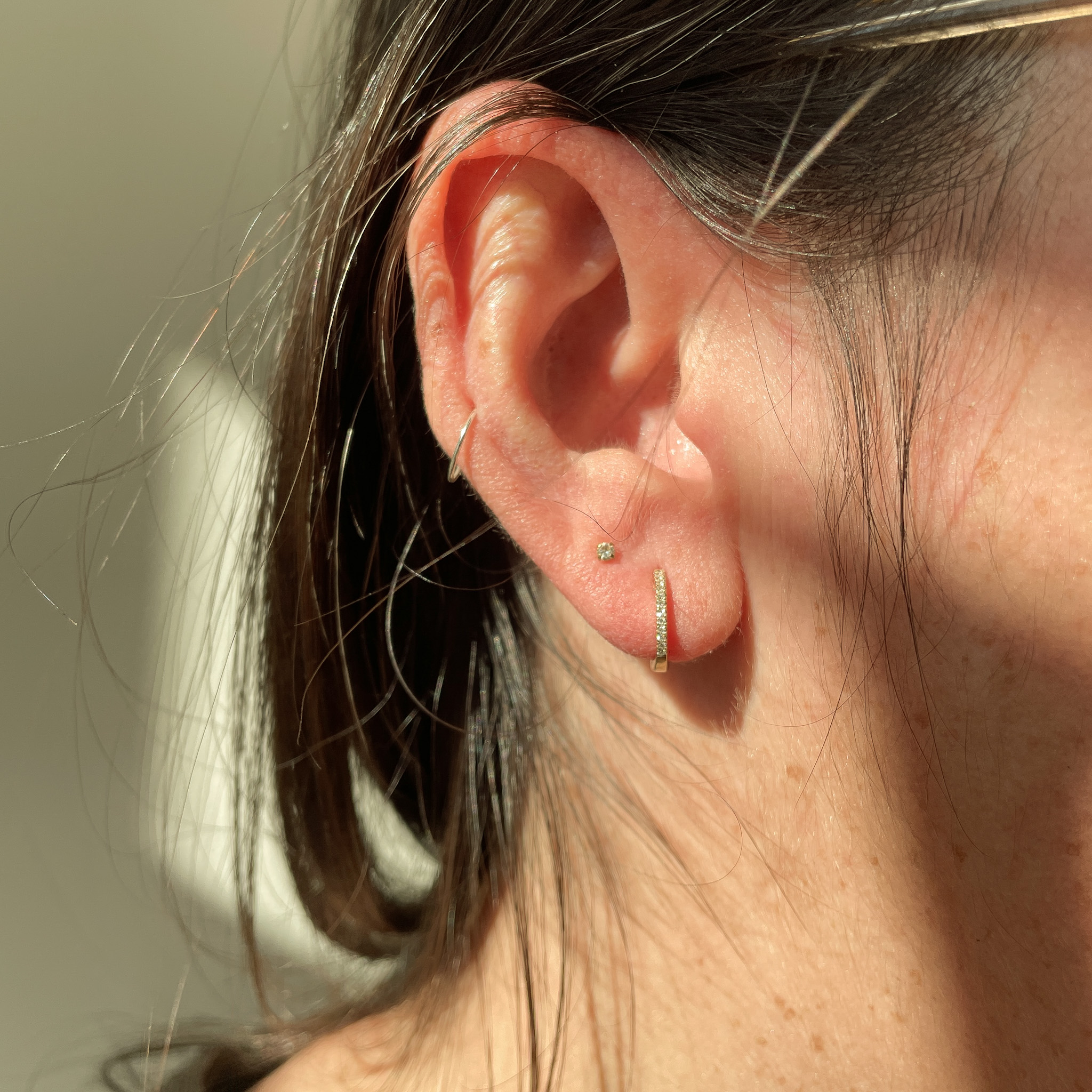 Yellow Gold Small Diamond Huggie Earrings