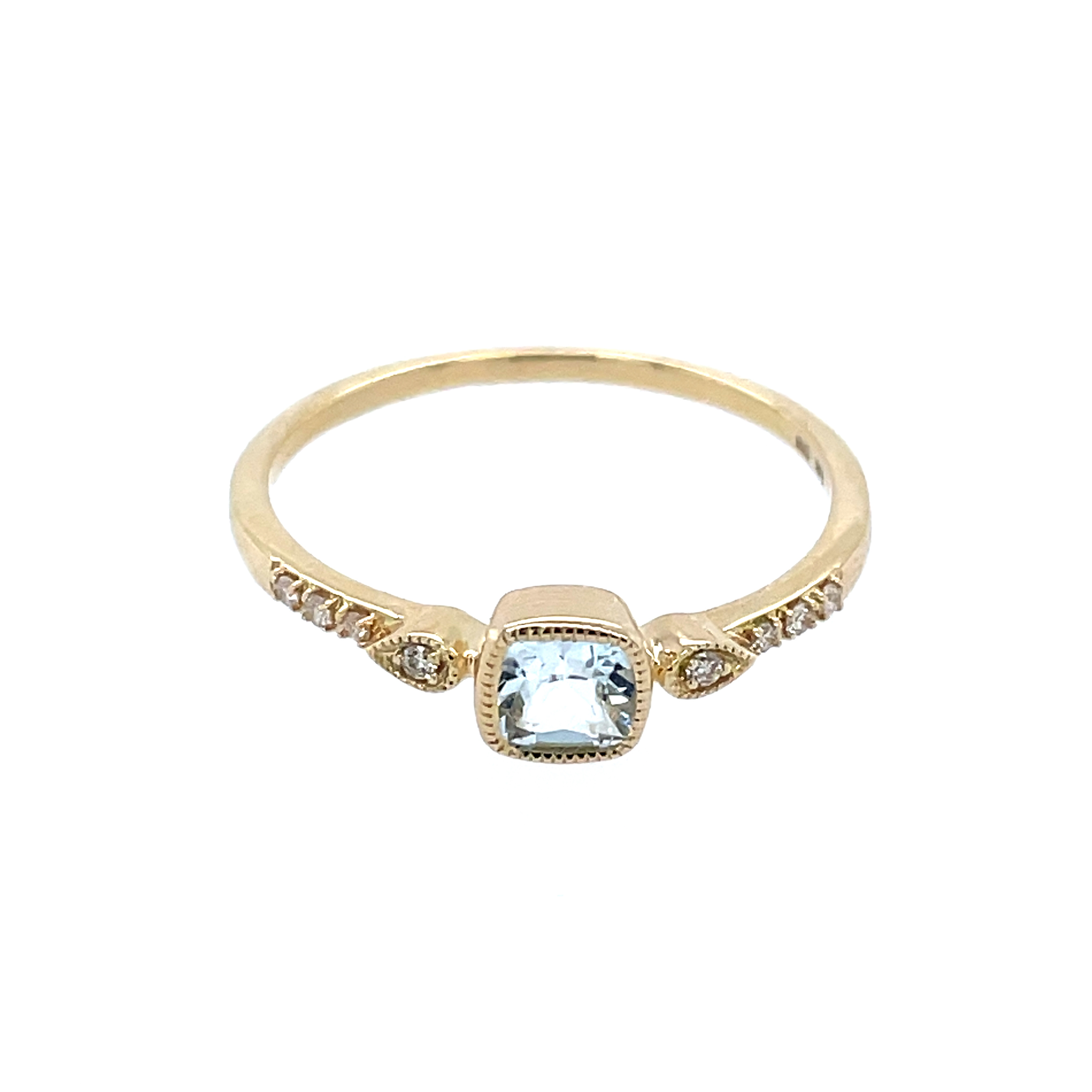 Yellow Gold Aquamarine and Diamond Ring