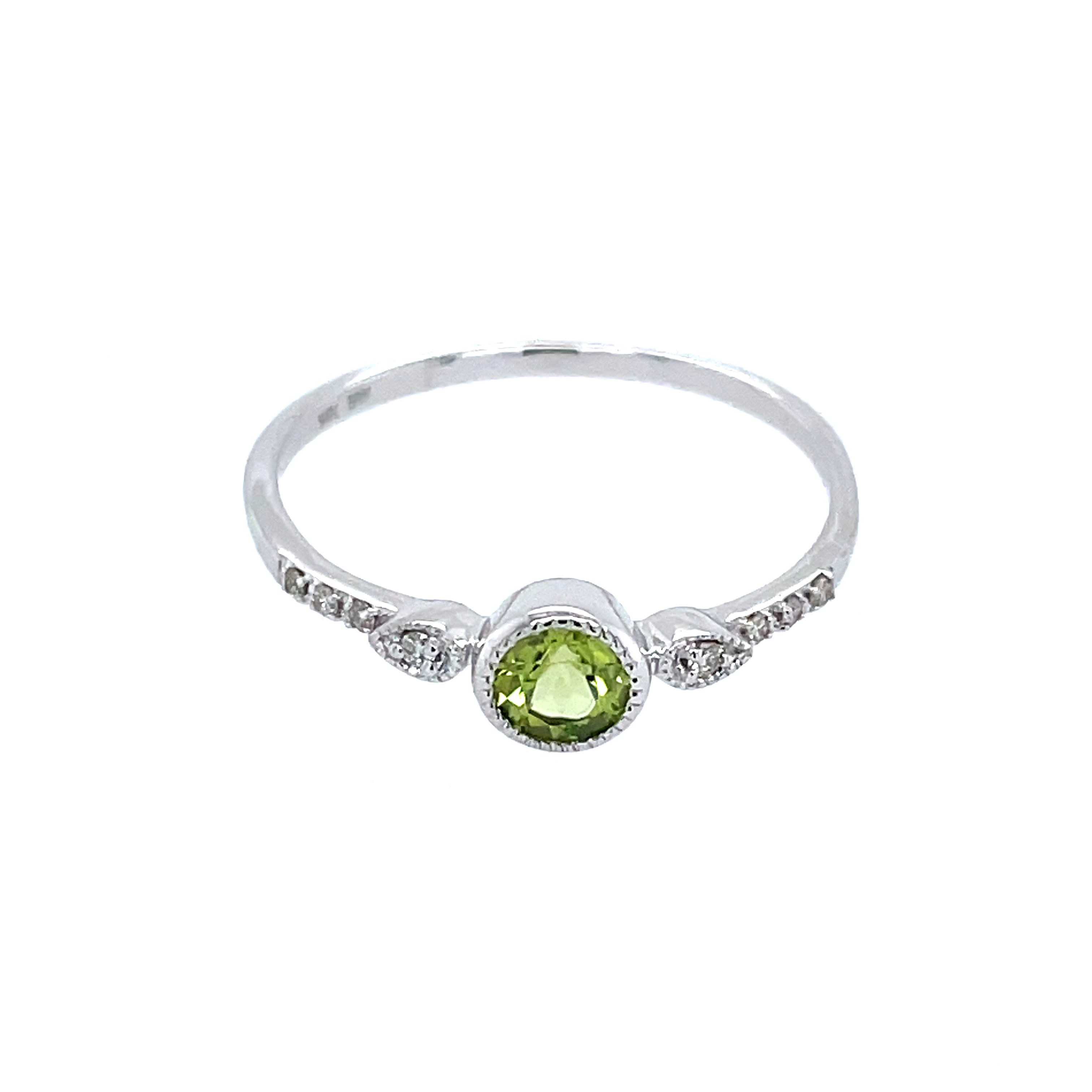 White Gold Peridot and Diamond Ring