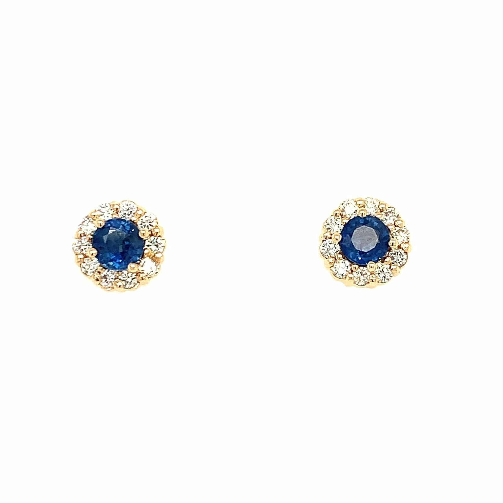 Yellow Gold Sapphire and Diamond Stud Earrings