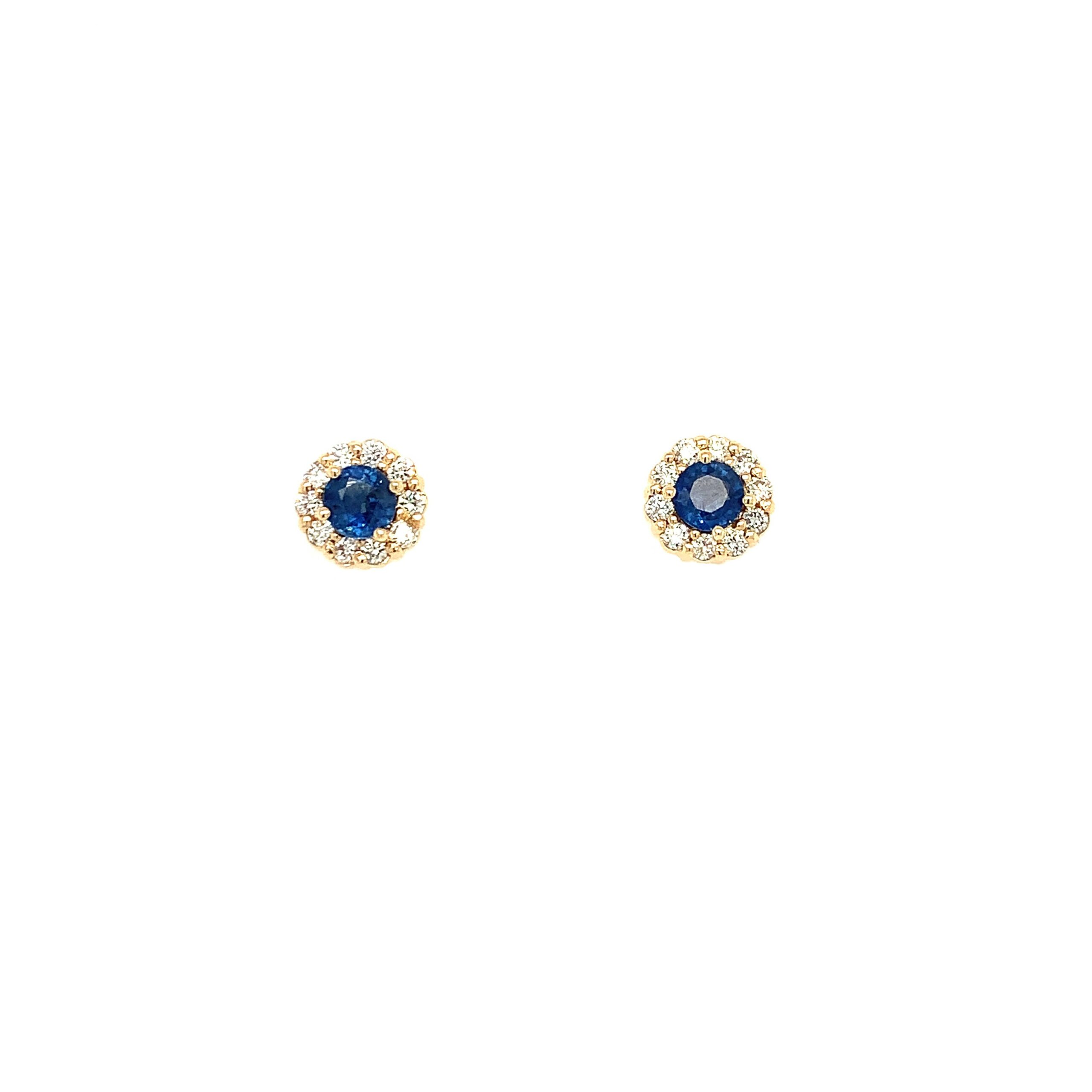 Yellow Gold Sapphire and Diamond Stud Earrings