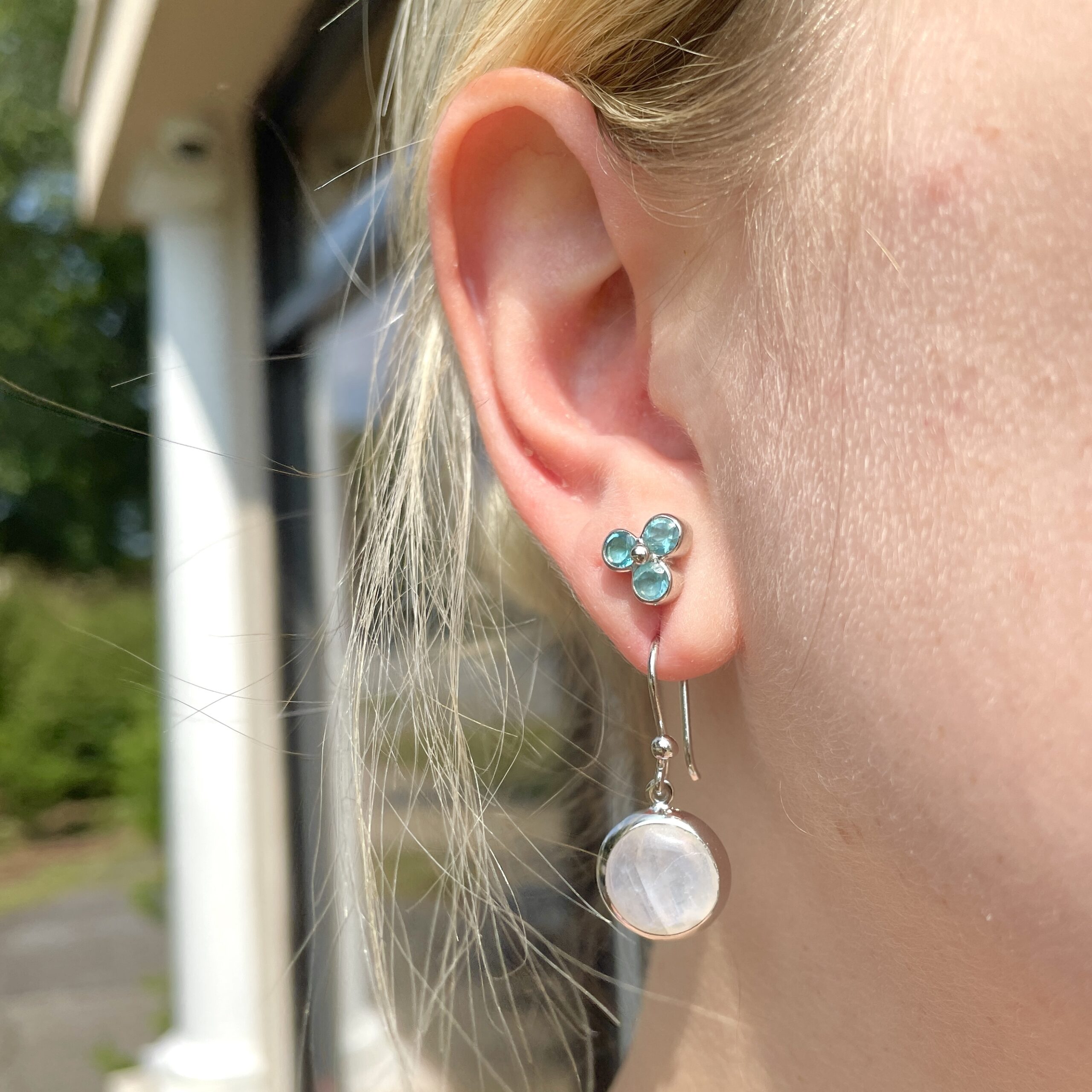 Sterling Silver Rainbow Moonstone Drop Earrings