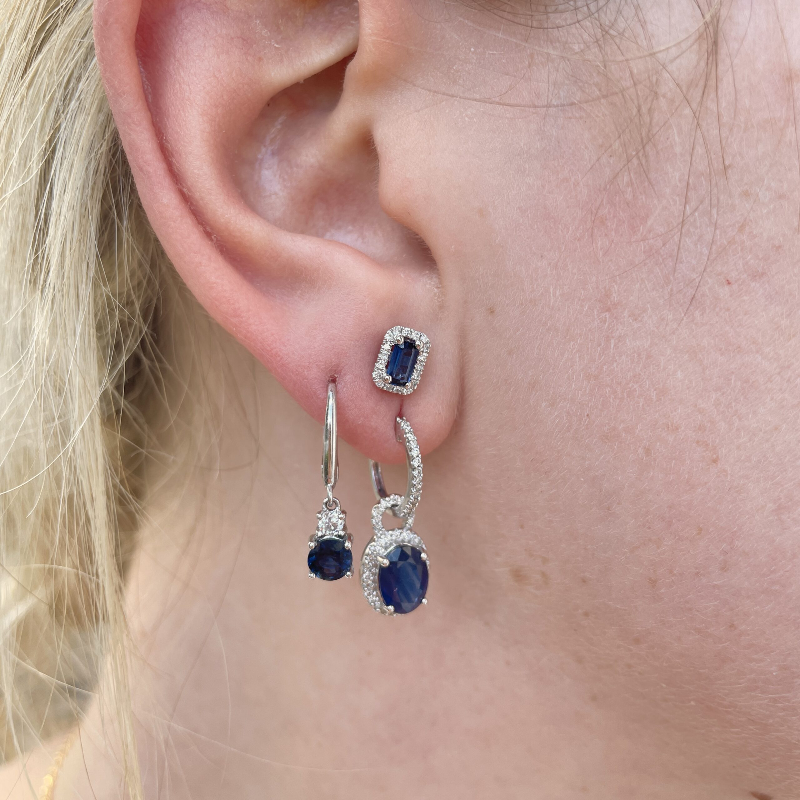White Gold Sapphire and Diamond Stud Earrings