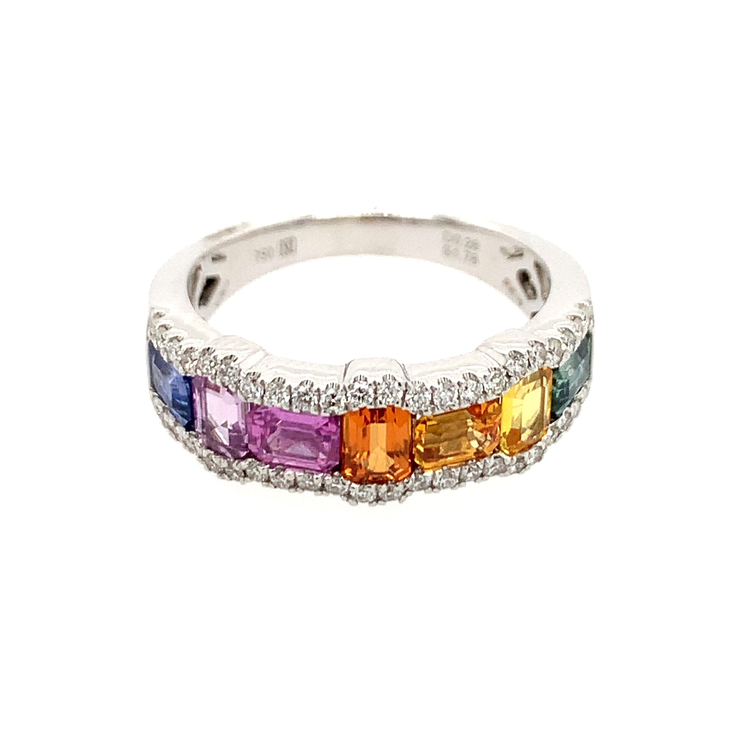 White Gold Rainbow Sapphire and Diamond Ring
