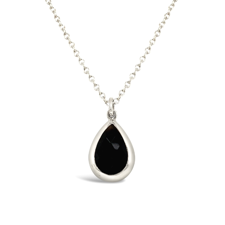 Sterling Silver Onyx Teardrop Necklace