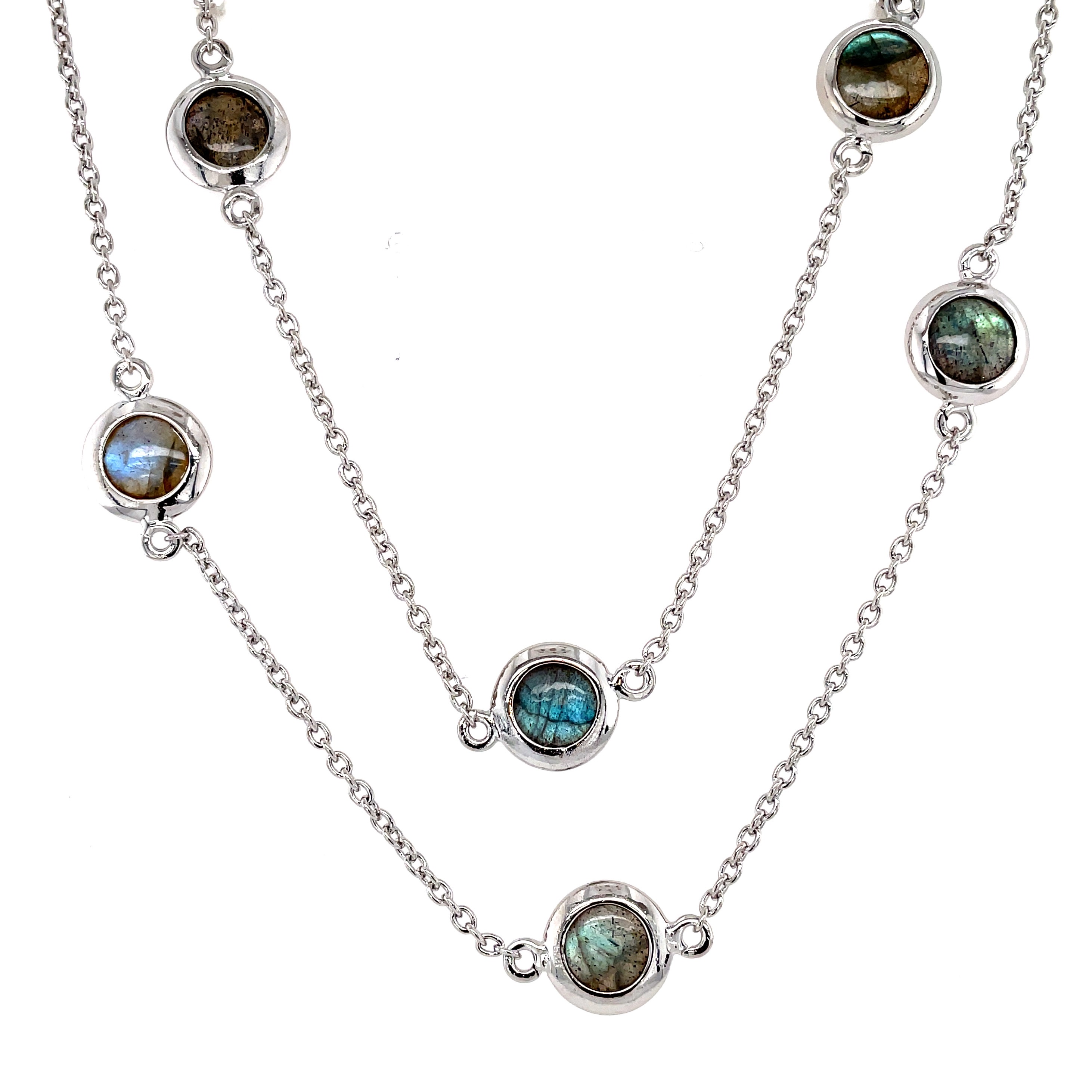 Sterling Silver Labradorite Station Necklace