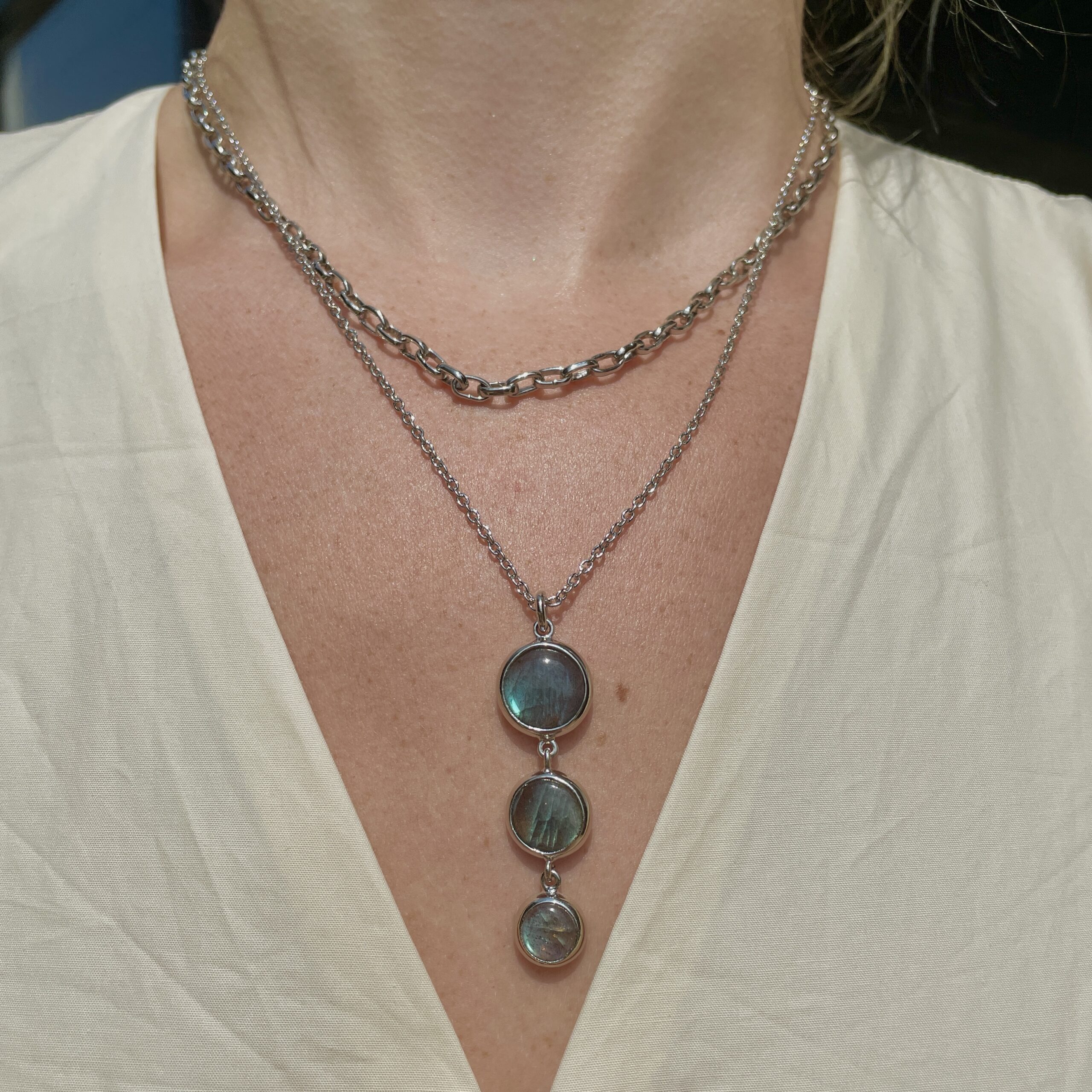 Sterling Silver Three Drop Labradorite Necklace