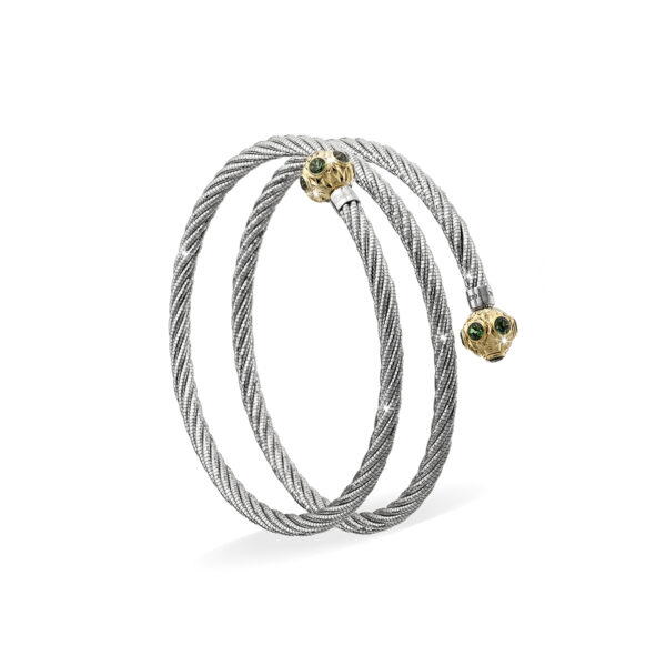 Sterling Silver and Gold Green Topaz Wrap Bracelet